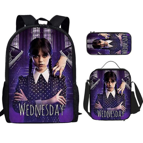 3-piece set Wednesday Adams school bag Backpack + pencil case + small bag Set
