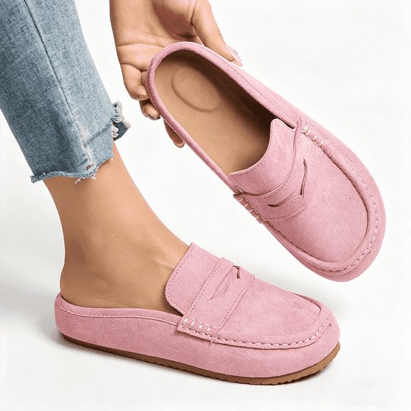 Women's Penny Loafer Mule Clogs, Slip-On Faux Suede Comfort Shoes, Casual Backless Loafers