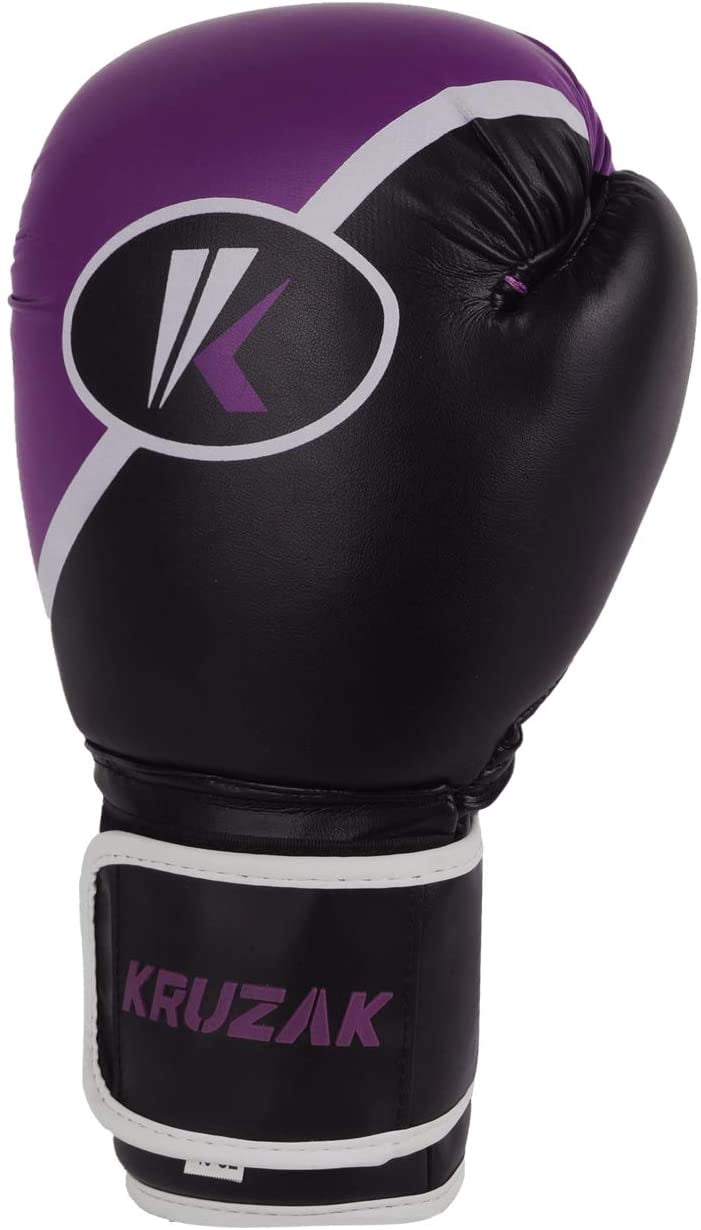 Kruzak Two-Tone Focus Mitts and Boxing Gloves Set for Kickboxing and Muay Thai MMA Training - Fitness Kit with Punching Pads for Martial Arts and Karate (Black/Purple, 16 oz)