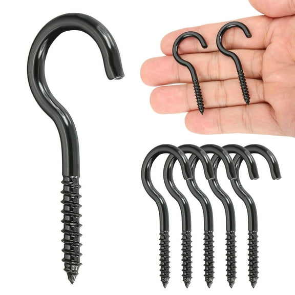 6 Pack Screw Eyes, M4x50mm 304 Stainless Steel Heavy Duty Eye Bolts Screw Black