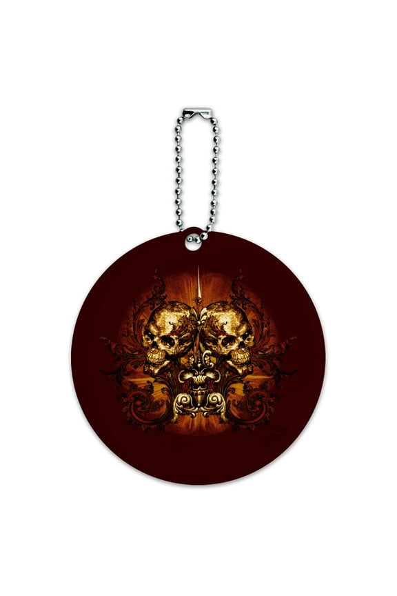 Victorian Skulls Biker Chopper Motorcycle Round Luggage ID Tag Card Suitcase Carry-On
