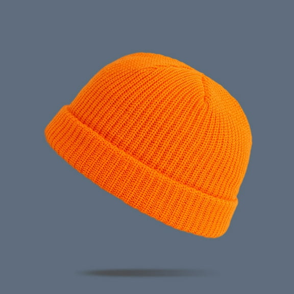 Zpanxa Winter Knitted Beanie Hat Roll-up Edge Skullcap Fisherman Beanie for Men Women Fashion Warm Winter Casual Knitted Hat Solid Color All-match Hat Orange 55-65cm