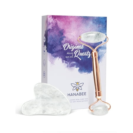 HANABEE White Quartz Gua Sha Set Face Roller Skin Care Tools,Facial Massager,Eye Roller For Puffy Eyes