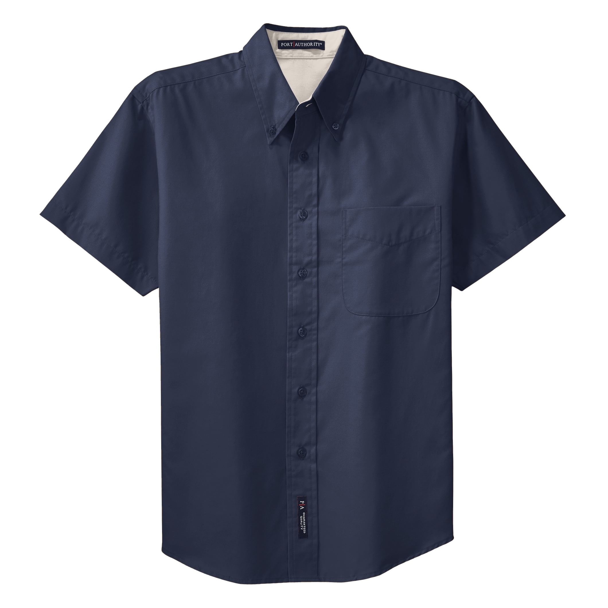 Mens Short Sleeve Easy Care Cotton/Polyester Shirt Navy/ Light