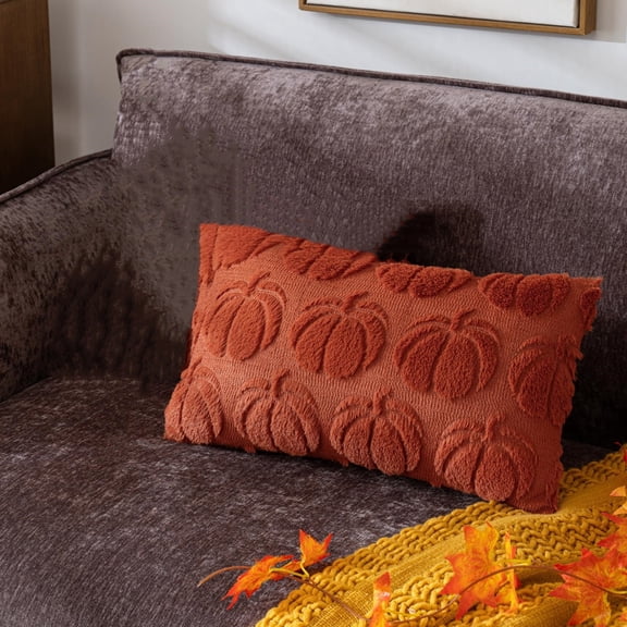 KUNPENG Fall Pumpkin Lumbar Throw Pillow Cover, 12x20 3D Plush Shaggy Decorative Cushion Case for Couch Sofa, Soft Fuzzy Halloween Thanksgiving Holiday Living Room Decor (1 PC, Cover Only)