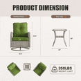 thumbnail image 6 of Muphyers 3-Piece Swivel Rocker Chairs Set, Rattan Patio Furniture Set with 4" Thick Cushions & Double-Layer Tempered Glass Table, Outdoor Conversation Set for Deck Porch,Grass Green, 6 of 6