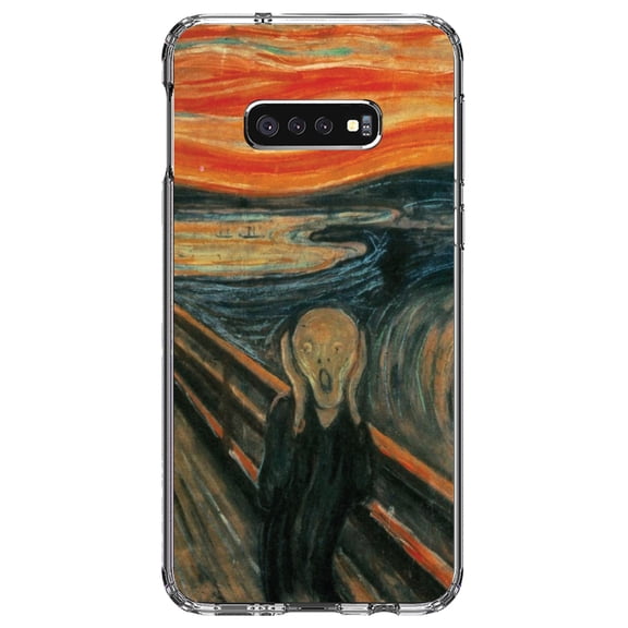 DistinctInk Clear Shockproof Hybrid Case for Samsung Galaxy S10e (5.8" Screen) - TPU Bumper, Acrylic Back, Tempered Glass Screen Protector - Edvard Munch The Scream - Classic Art