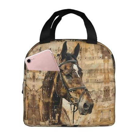 Insulated Lunch Bag for Women Men - Musical Horse Vintage Collage Leakproof Cooler Lunch Box for Women Men  Lunch Tote Bags for Work School Picnic Travel