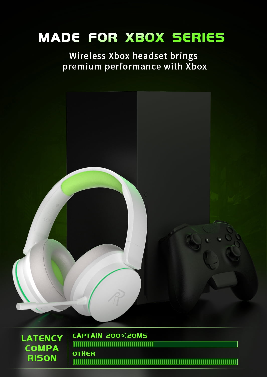 FONHAID 2.4GHz Wireless Gaming Headset for Xbox Series X|S, Xbox One, PS5/PS4, Mac, Switch, Bluetooth 5.3 Gaming Headphones with Detachable Noise Canceling Mic, 45H Battery, 50mm Drivers - Green