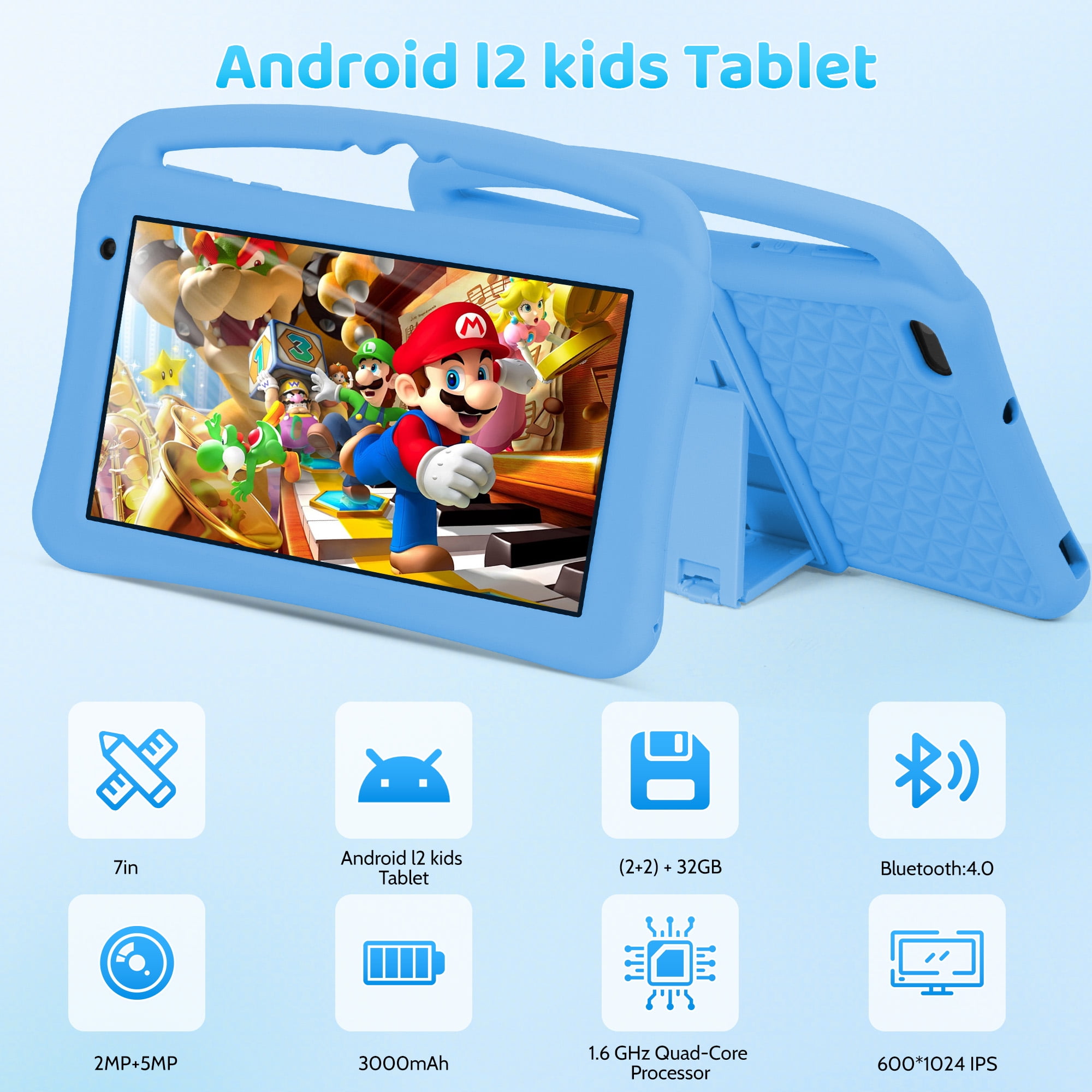 YOUPINS Kids Tablet 7 inch Android 12 Tablet Pc with WiFi