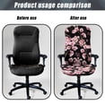 thumbnail image 4 of ZIATUBLES Desk Office Chair Covers Stretchable Removable Computer Rotating Chair Slipcover with Snap Button Stylish Furniture Protector Cover for High Back Chair Seat Backrest, L, Peach Blossom Black, 4 of 7
