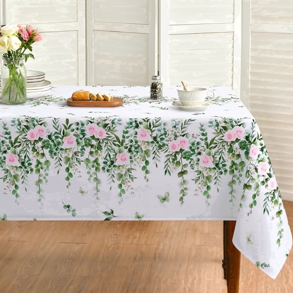 Yastouay Tablecloth for Rectangle Tables Spring Summer Tablecloth Green Floral for Party&Picnic&Dinner,60"x 84"