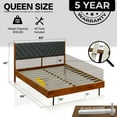 thumbnail image 2 of Acacia Astoria Upholstered Bed Frame with Headboard, Contemporary Signature High Headboard Wood Bed, 2 of 9