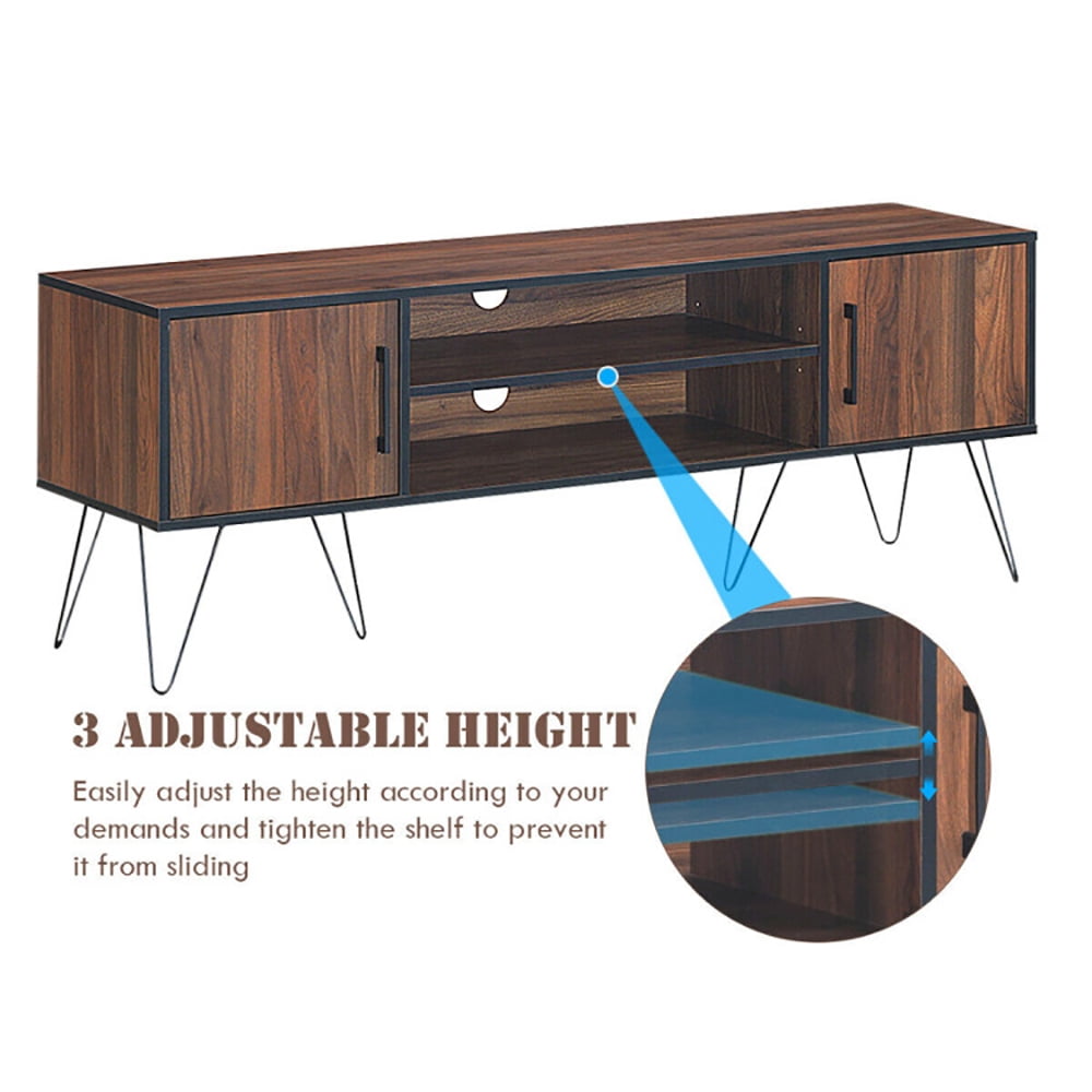 Finihen TV Stand, TV Cabinet, Retro Modern TV Stand with 6 Metal Legs for TVs up to 65 Inch with 2 Cable Holes, Media Entertainment Center with Storage, for Living Room, Bedroom, Walnut