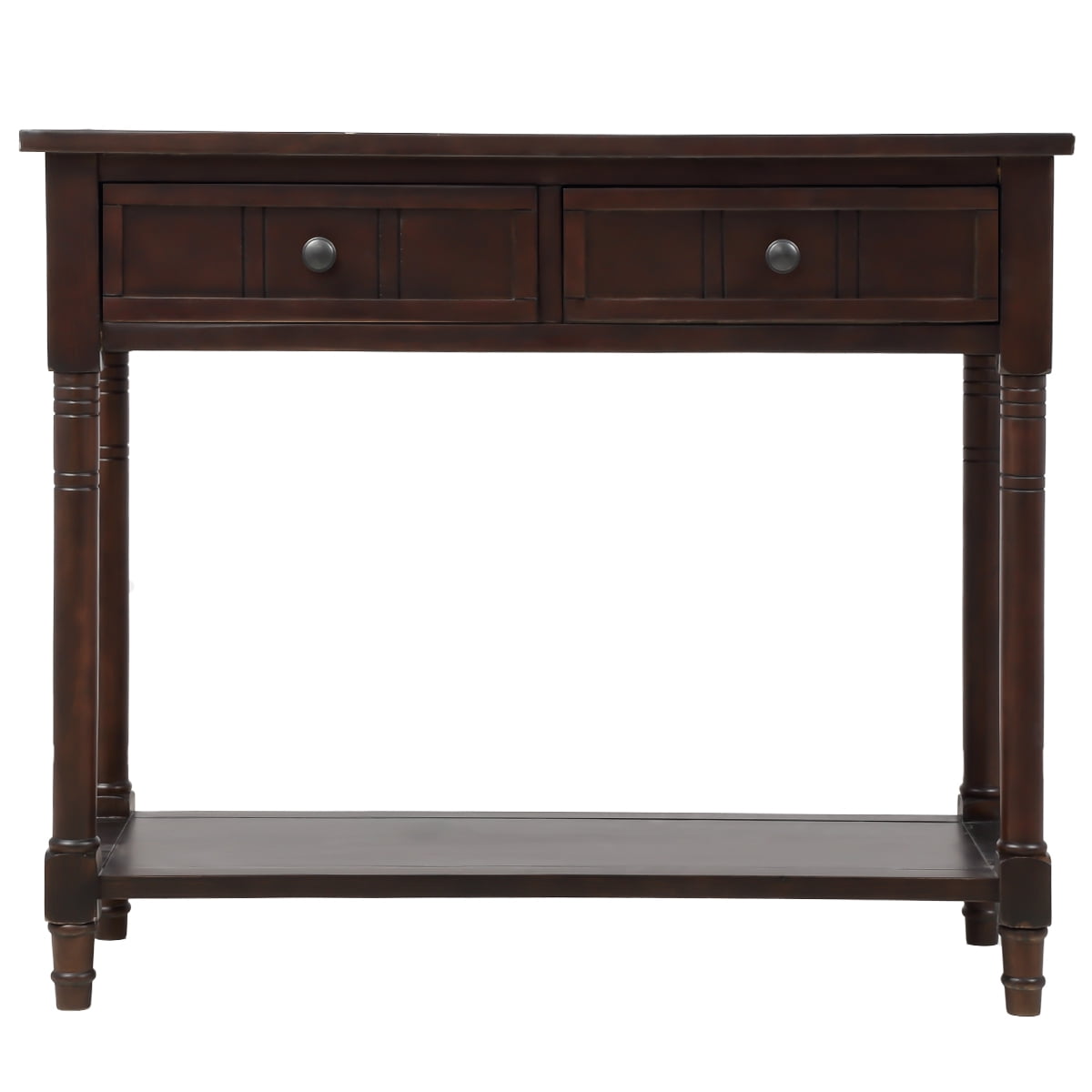 Retro Console Table with Drawers, Solid Wood Entryway Table for Living Room, Hallway, Vintage Accent Storage Sofa Table with Bottom Shelf