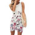 thumbnail image 2 of VSSSJ Women's Summer Sleeveless Ruched Bodycon Irregular Hem Mini Dresses Slim Fit Round Neck Casual Floral Printed Tank Dress, 2 of 5