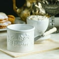 thumbnail image 5 of Butter Bell® Crock – Farmhouse White Raised Floral Ceramic Butter Holder with Lid, Keeper for Spreadable Butter, 5 of 8