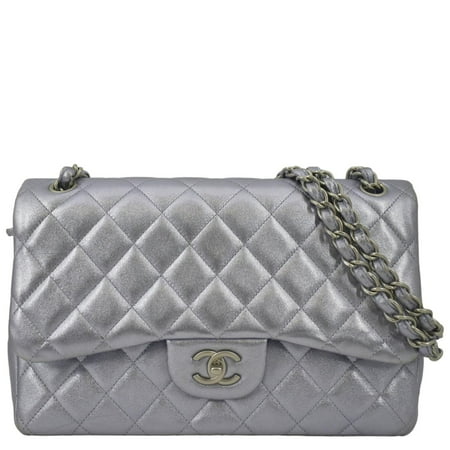 Pre-Owned CHANEL Jumbo Flap Quilted Leather Shoulder Bag Light Purple