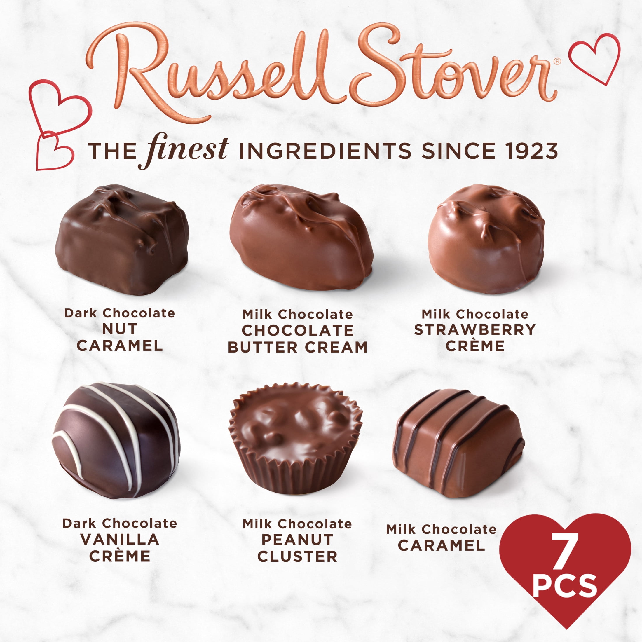 Russell Stover Valentine's Day Red Foil Heart Assorted Milk & Dark Chocolate Candy Gift Box, 4.03 oz.