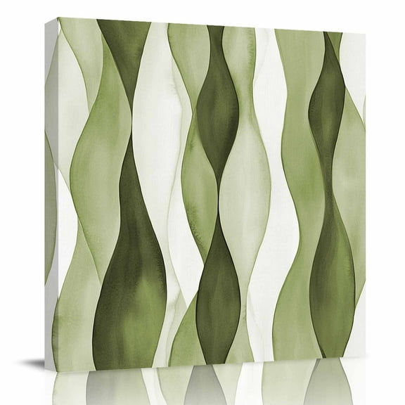 Canvas Print Wall Art Oil Paintings Sage Green Abstract Wave Stripe Picture Prints Artwork for Living Room Kitchen Bathroom Bedroom,Stretched and Framed Ready to Hang,Modern Minimalist Art