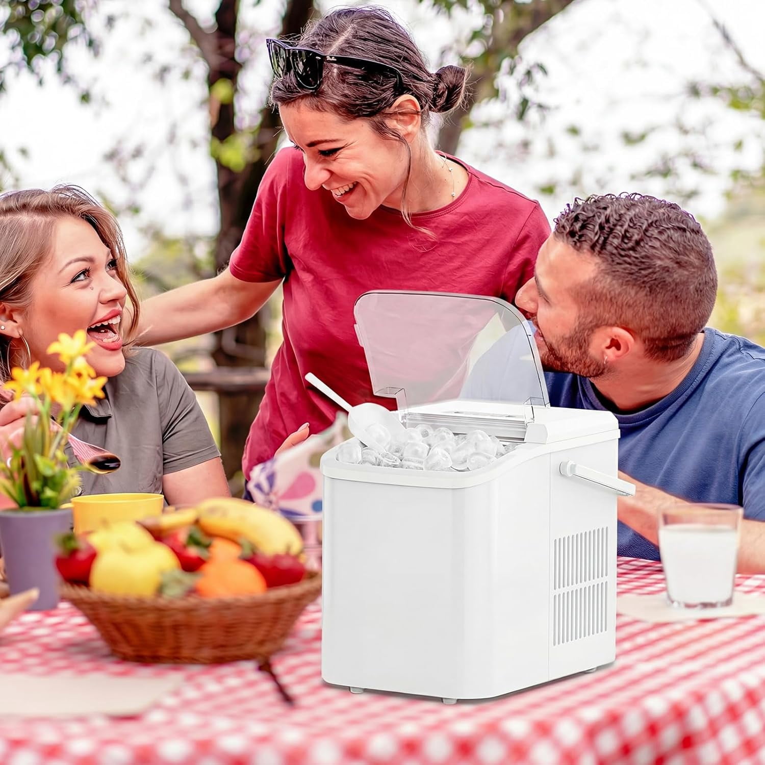Portable Ice Maker Countertop, 6-Minute 9-Bullet Ice Machine with Auto Clean, 26lbs Daily, Includes Basket and Scoop for Home Kitchen RV Camping in White