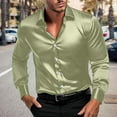thumbnail image 3 of LODIENY Satin Silk Mens Dress Shirts Long Sleeve Button Up Shirt Wedding Party Prom Shirt Casual Slim Fit Muscle Work Business T-Shirts Mint Green M, 3 of 10