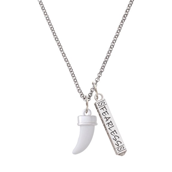 Delight Jewelry White Sabre Tooth Silvertone Fearless Bar Charm Necklace, 23"