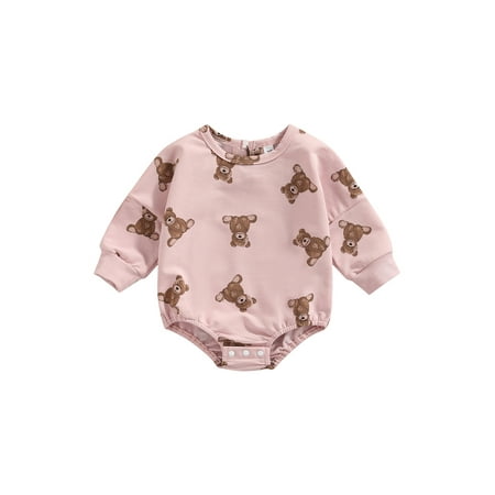 

Farrubbyine8 Infant Baby Girls Boys Cartoon Bear Print Romper Newborn Round Neck Long Sleeve Loose Fit Jumpsuit Outfits