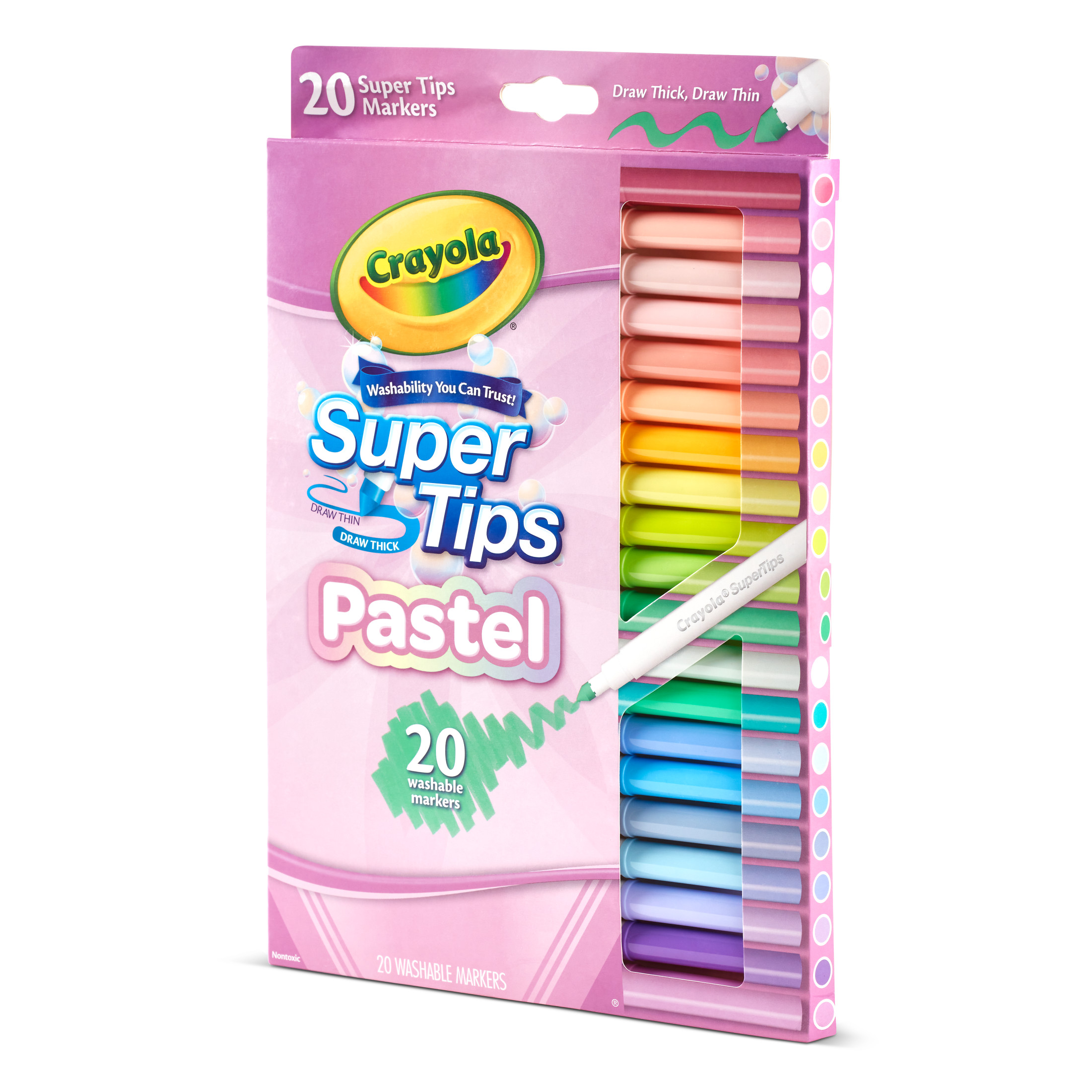 (Paquete de 3) Crayola Supertips Marcadores pastel, 20 piezas, lavables, lindos útiles escolares, esenciales para el aula, regalo estético para maestros y niños, de 4 años en adelante 3