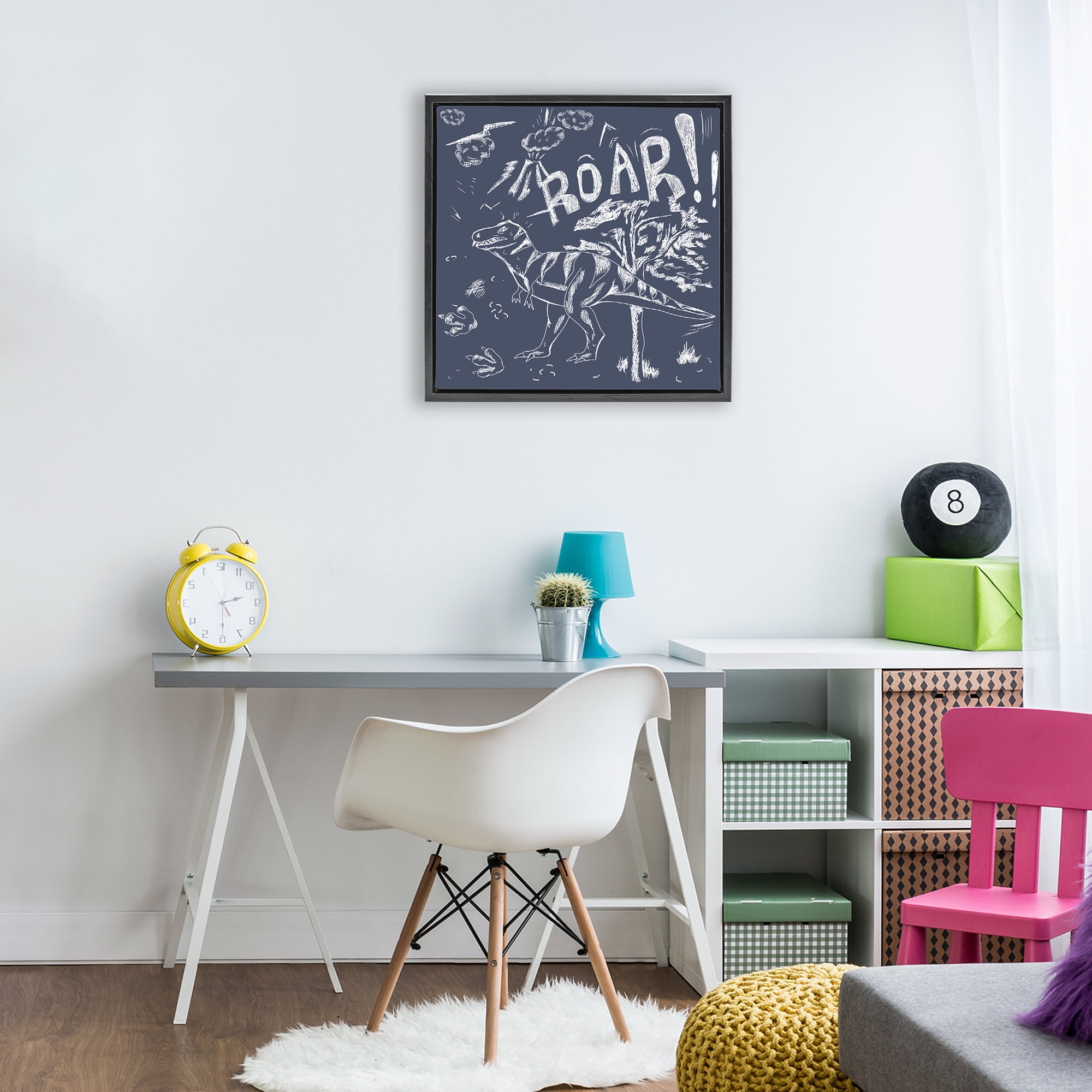 Sketchy Roar Dinosaur Black Framed Floater Canvas Wall Art, design by HUE and MI and Sangita