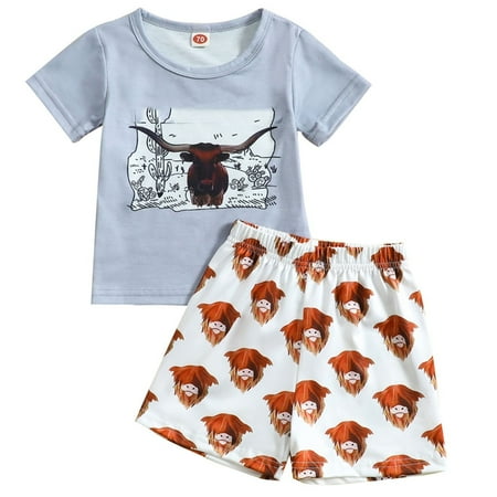 

Toddler Boys Girls Fashion Outfits Set Summer Short Sleeved Letter Cow Print T Shirt Shorts Suit Sports Two Piece Set For Children For 12-18 Months
