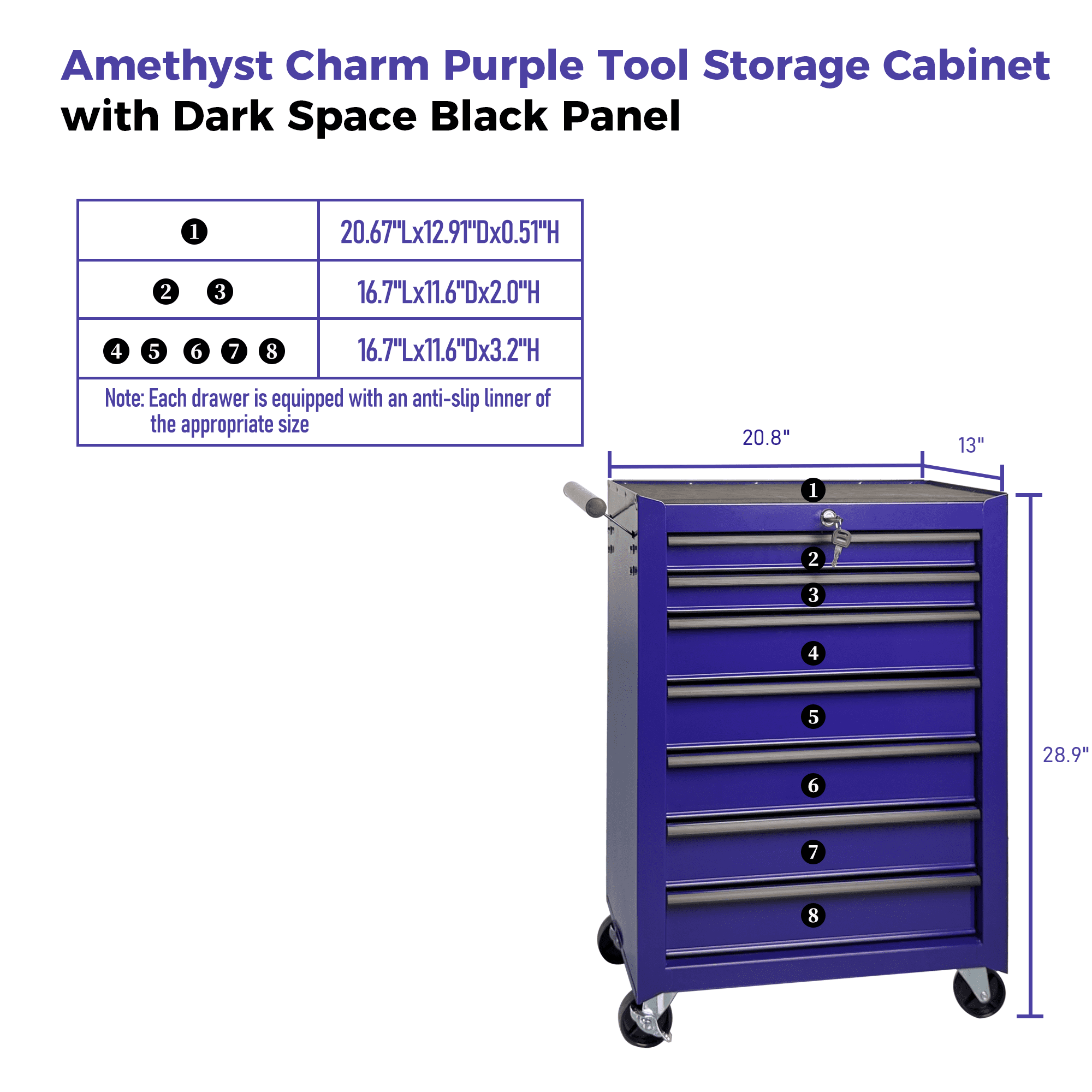 Rolling 20-Inch Metal Tool Chest with 7 Drawers and Ball Bearing Slides, Steel Tool Cabinet for Garage and Workshop, Purple