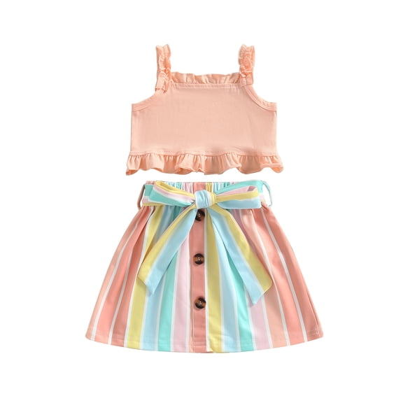 Toddler Baby Girl Skirt Set Summer Outfit Cute Ruffle Crop Top Camisole Tanks A Line Floral Skirts Clothes with Belt