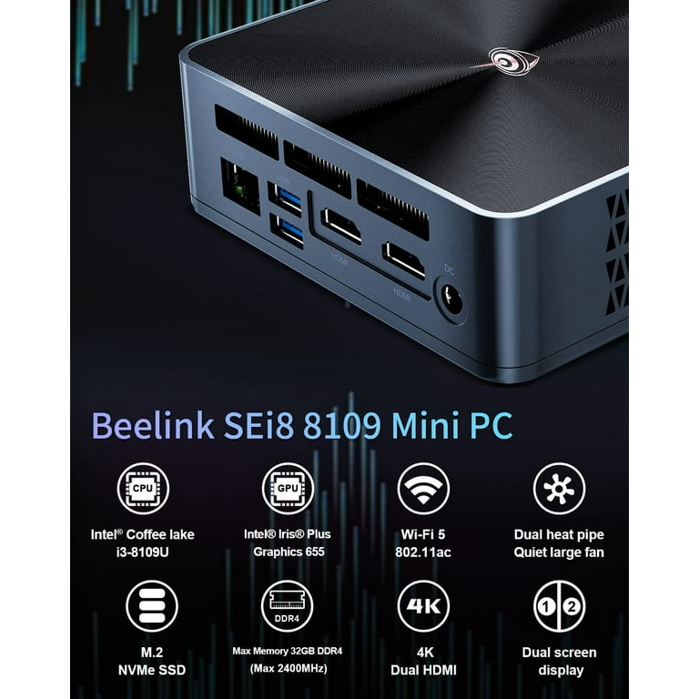 W11 Mini PC Beelink SEi8 Intel i3-8109U (Up to 3.6GHz) Mini Computers,8GB  RAM 256GB SSD 2*HDMI Support 4K Gigabit Ethernet,WiFi5 