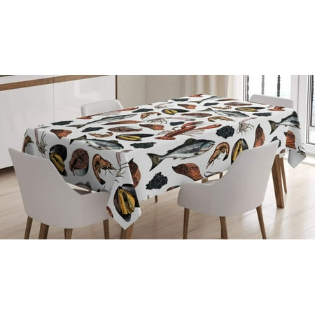 

Mindunm Lobster Tablecloth Vintage Delicious Seafood Elements as Squid Salmon Caviar Fillet Shrimp and Oyster Dining Room Kitchen Rectangular Table Cover 60 X 84 Multicolor