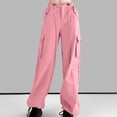 thumbnail image 4 of Diufon Cargo Pants for Women Solid Color Lounge Pants Waist Drawstring Button Trousers with Pockets, 4 of 6