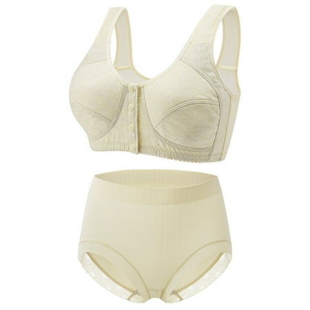 Tumotour Front Open Bras Sets For Women Floral Pattern Wirefree Button Closeure Bra Nursing Underwear Breathable Gathering Push Up Without Steel Ring Comfy Soft Cotton Daily Underwear