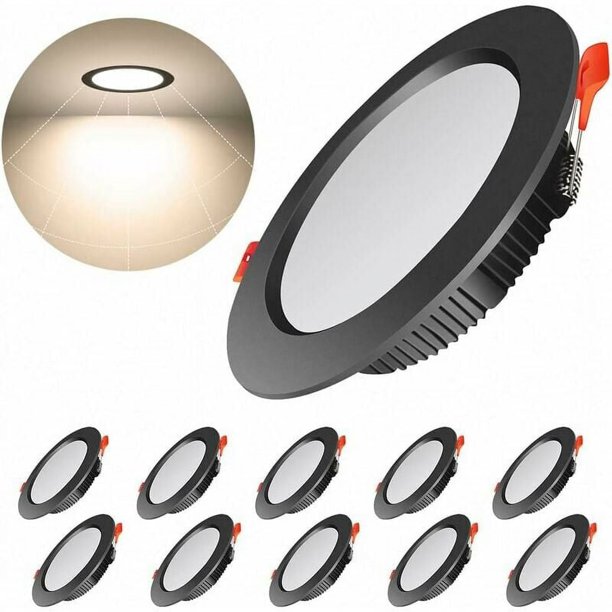 10 focos LED superplanos negros, 500 lm, 7 W, LED redondo empotrable en techo = 50 W incandescente, cálido 3000 K, CA 220-240 V, IP44, foco LED interior para baño, cocina, sala de estar, pasillo