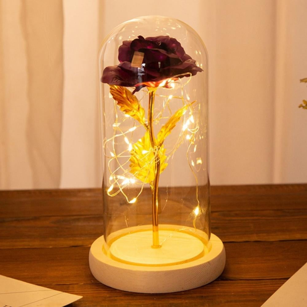 Deepablaze Artificial Gold Rose LED Light Rose In Glass Dome Beautiful