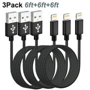 3Pack 6ft iPhone Charger Cord,XUDUO MFi Certified Lightning Cable Fast Charging USB Cable for iPhone