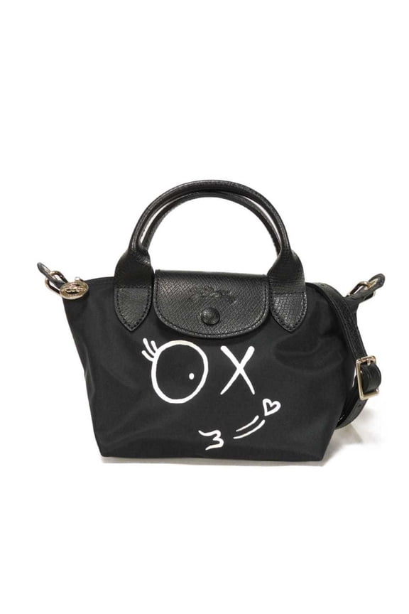 Pre-Owned Longchamp Le Pliage XS Horse Logo Embossed 2-Way Shoulder Bag, Andre Saraiva, Black,...