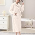 thumbnail image 4 of Winter Fleece Robe for Women Shawl Collar Fuzzy Warm Soft Kimono Bathrobe Long Sleeve Nightgown Sleepwear with Pockets, 4 of 9