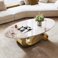 thumbnail image 4 of Tabaray Modern Oval Coffee Table Luxury Sintered Stone Top Coffee Table with Sculptural Geometric S-Shape Stainless Steel Base,Mid-Century Marble Grain Center Table for Living Room,Gold, 4 of 7