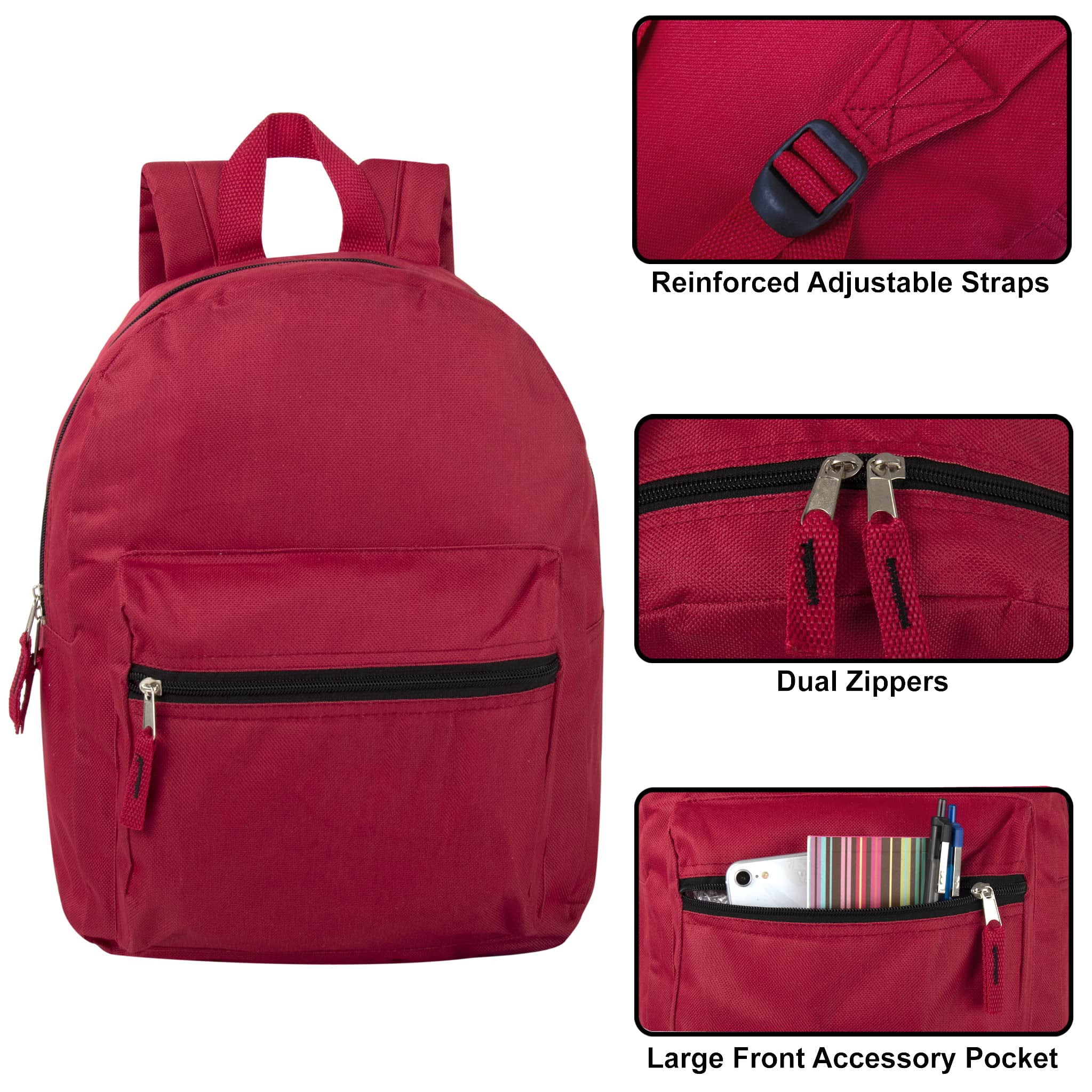 24 pack Solid Color Backpacks for Work, Travel, Commuting, Gym in 6 Color Assortment