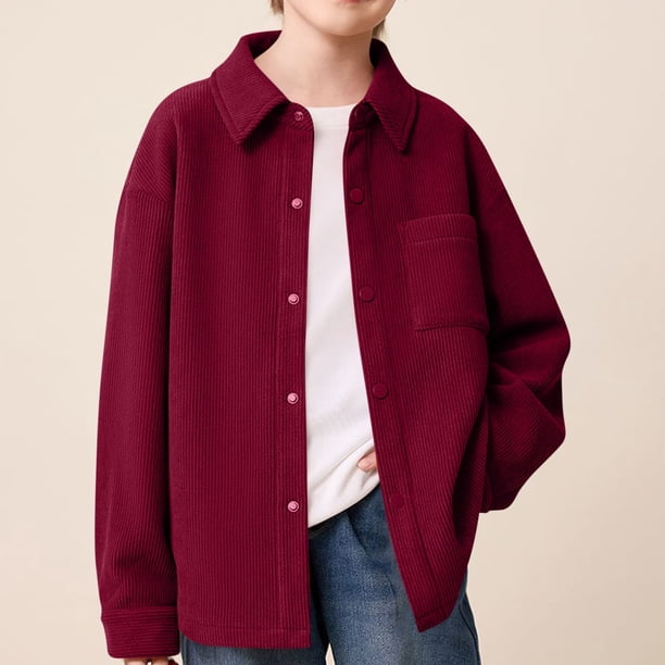 Chaqueta y abrigo informal de manga larga sin capucha CUHK para niños, camisa de pana, chaqueta con capucha abotonada, chaqueta de moda, top deportivo informal, top de poliéster para niños