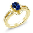 thumbnail image 2 of Gem Stone King 18K Yellow Gold Plated Silver Blue Created Sapphire Engagement Ring for Women (1.40 Cttw, Oval, Size 9) (Size 9), 2 of 5