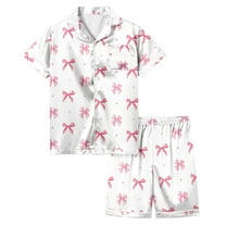 TBWNWG Girls Outfits & Set Girls' Valentine's Day Printed Pajamas Short Sleeved Button Top Shorts Home Pajamas Set for Comfortable Sleepwear,Sizes 12-13 Years