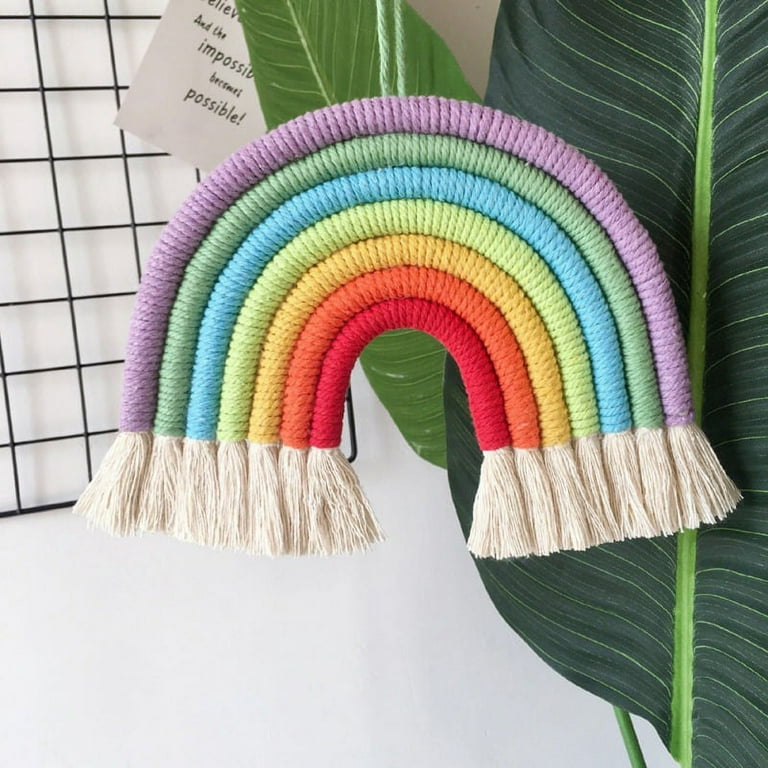 Hand-Woven 5 Strands Hanging Decoration Rainbow Tapestry Clouds, with Colorful  Pom-Pom Balls Wall Hanging Photo Prop Rainbow Macrame Wall Ornaments 