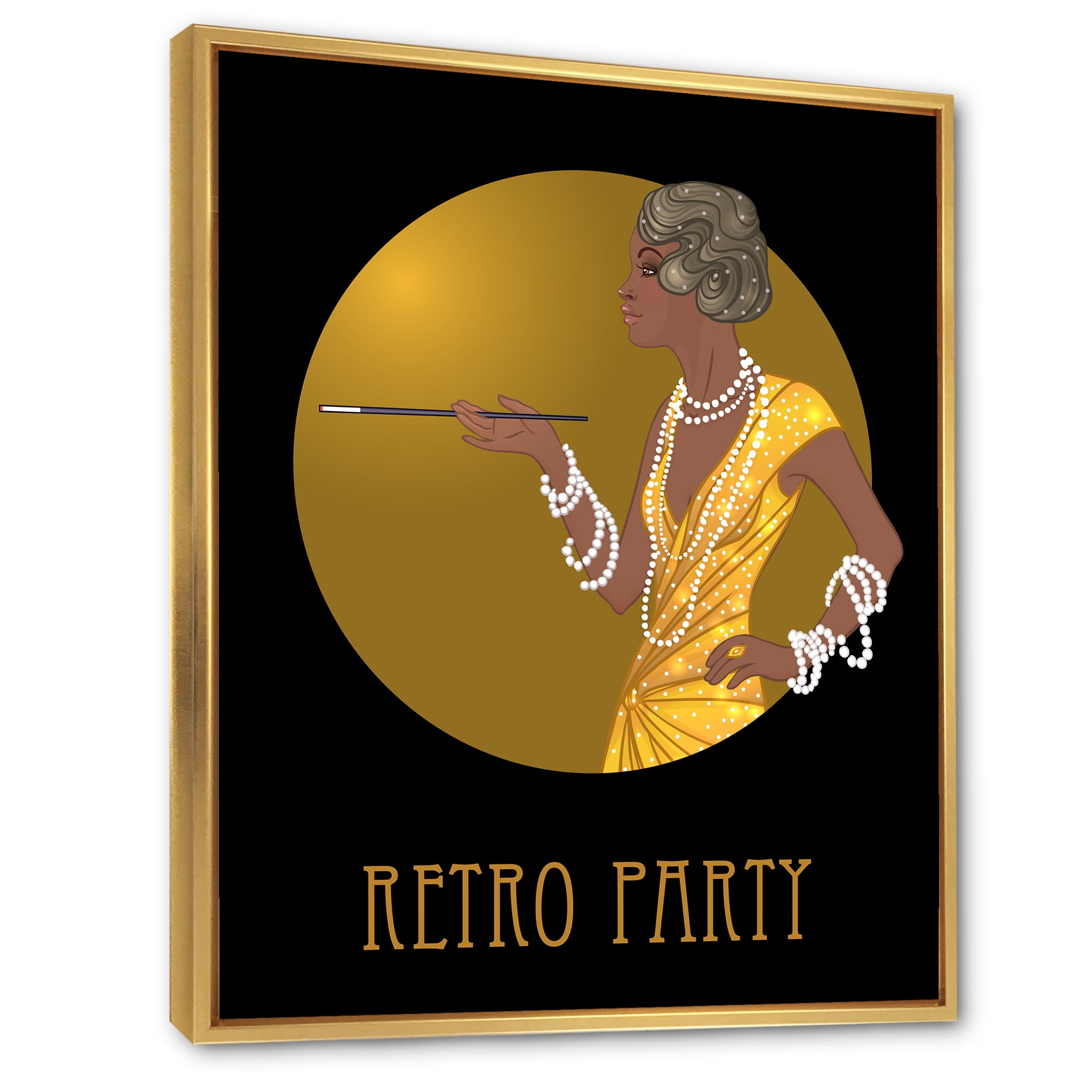 Designart 'Retro Fashion Glamour Afro American Woman' Modern Framed Canvas Wall Art Print