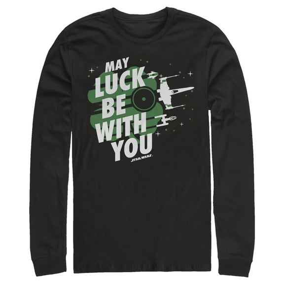 Men's Star Wars St. Patrick's Day May Luck Be With You Clover Long Sleeve Shirt Black Medium